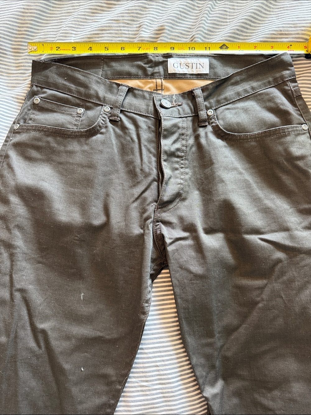 Gustin #516 Olive Selvedge, Brown inside Straight-Leg Jeans five pocket pants